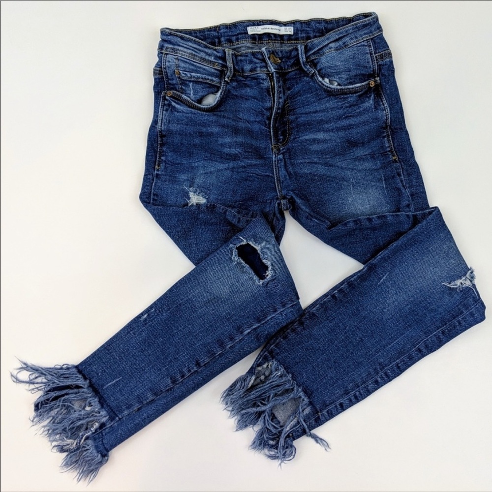 zara trafaluc frayed distressed skinny jeans